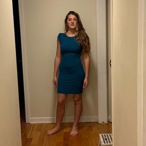 H&M TEAL SHIFT DRESS WITH CAPPED RUFFLE SLEEVE